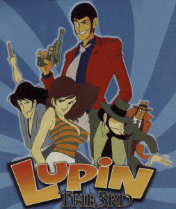 Arsne Lupin III, with companions Fujiko Mine, Daisuke Jigen, and Goemon Ishikawa, and Inspector Zenigata of Interpol in pursuit.
